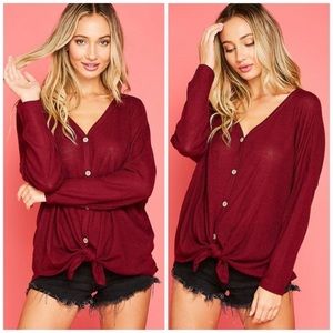 Burgundy Button Down Thermal Top